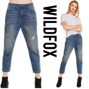 WILDFOX Distressed Splatter Baggy Crop Jeans NWT